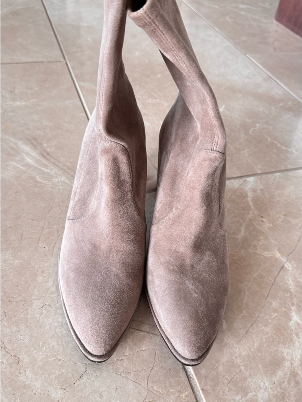 Stuart Weitzman Dusty Taupe Suede Pointed Toe Ankle Booties